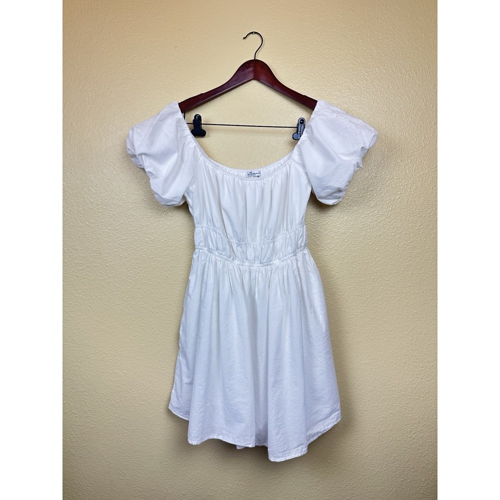 Hollister White Dress Sz M Puff Sleeves Built In Shorts Pockets Girly Event